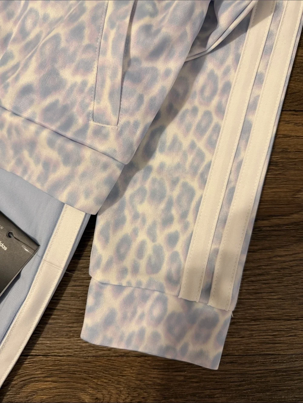 adidas Light Blue & White Leopard Print Track Jacket and Shorts